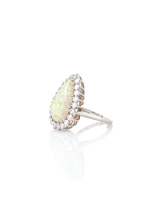 Pear Opal and Diamond Halo Ring in Platinum